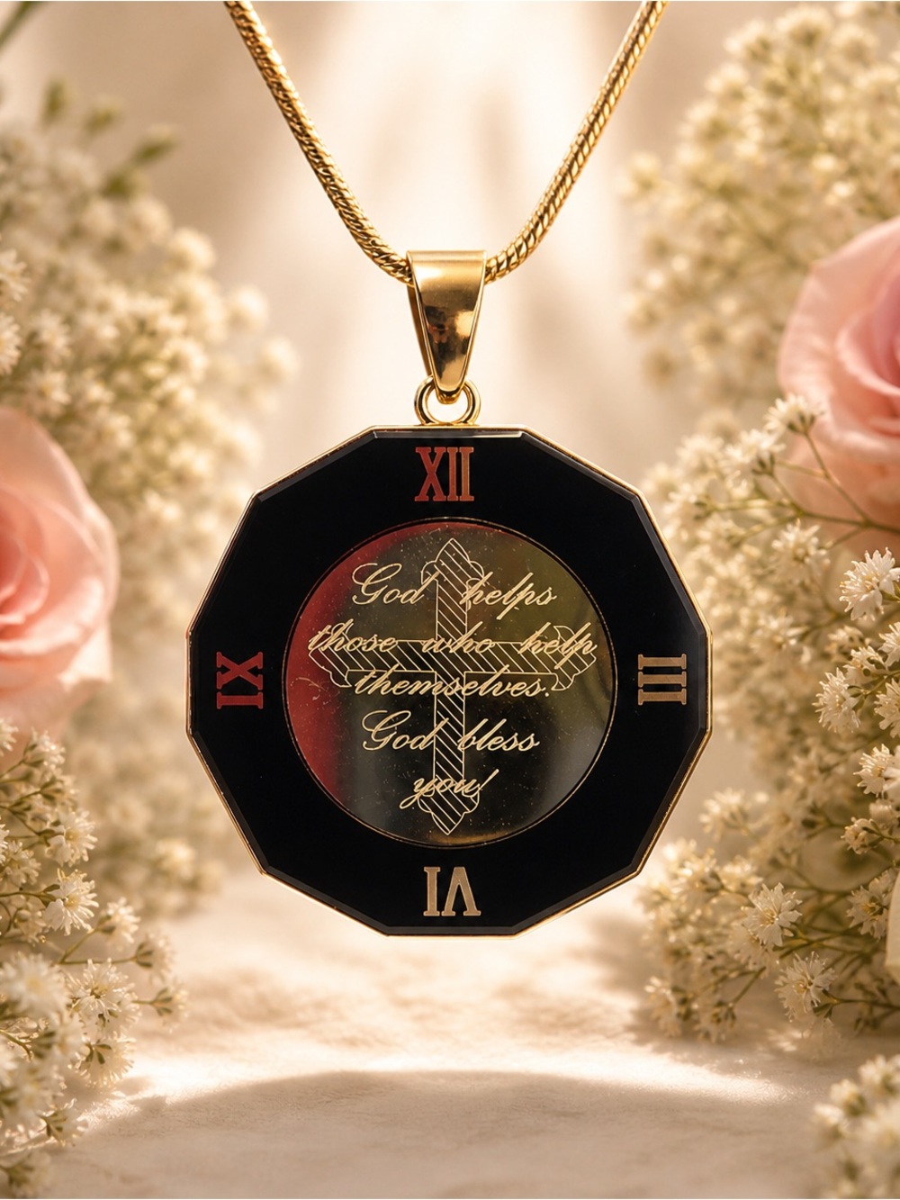 18k Japan YG with 4.13 grams Black Enamel Octagonal Clock Pendant